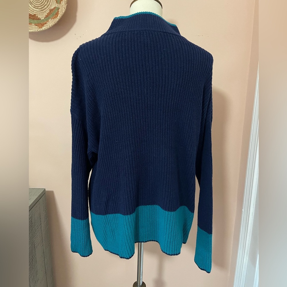 NWT Crown & Ivy Color Block Teal/Navy Knit Sweater w/ Side Gold Zippers S - Picture 7 of 8